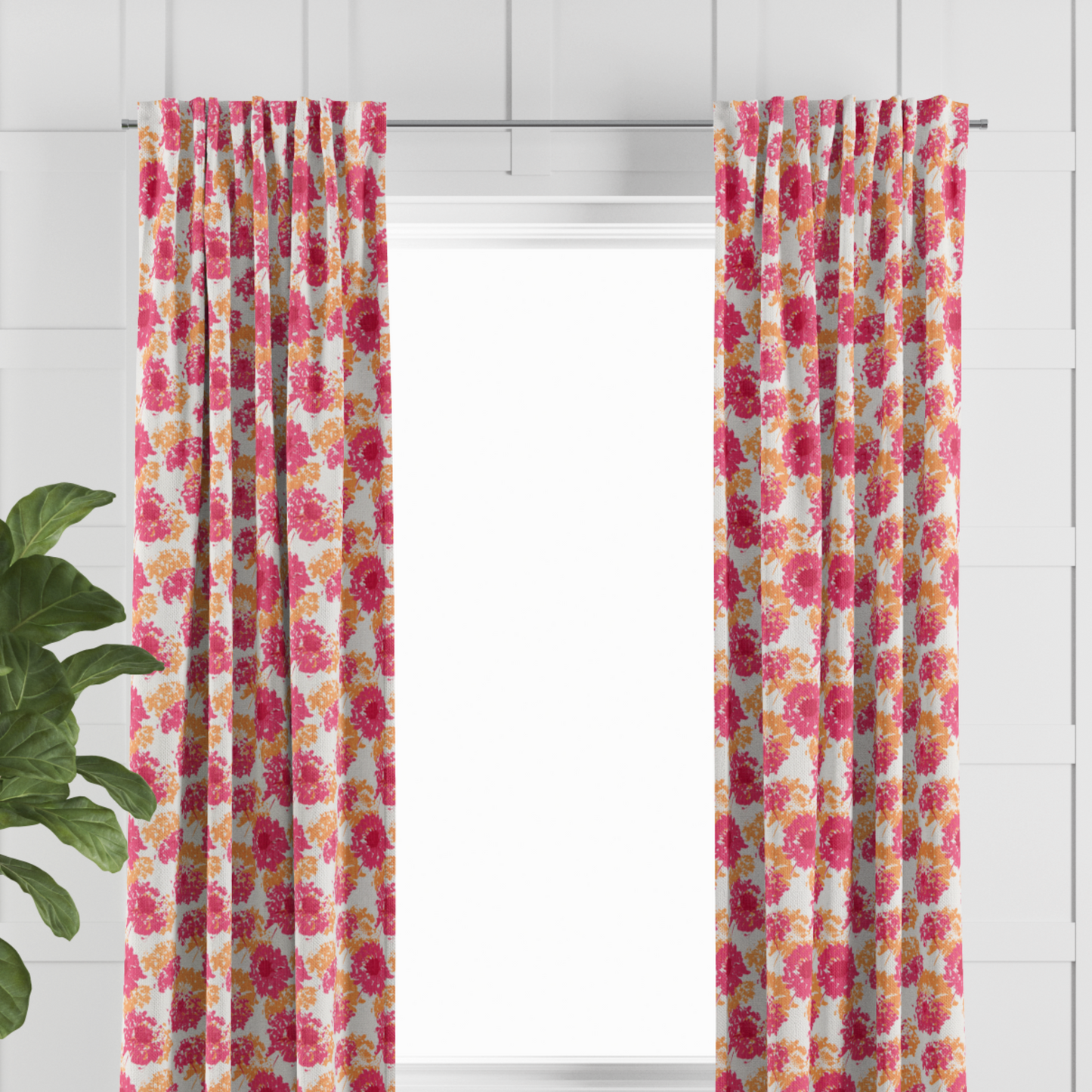 Hot Pink Floral Curtain Panels