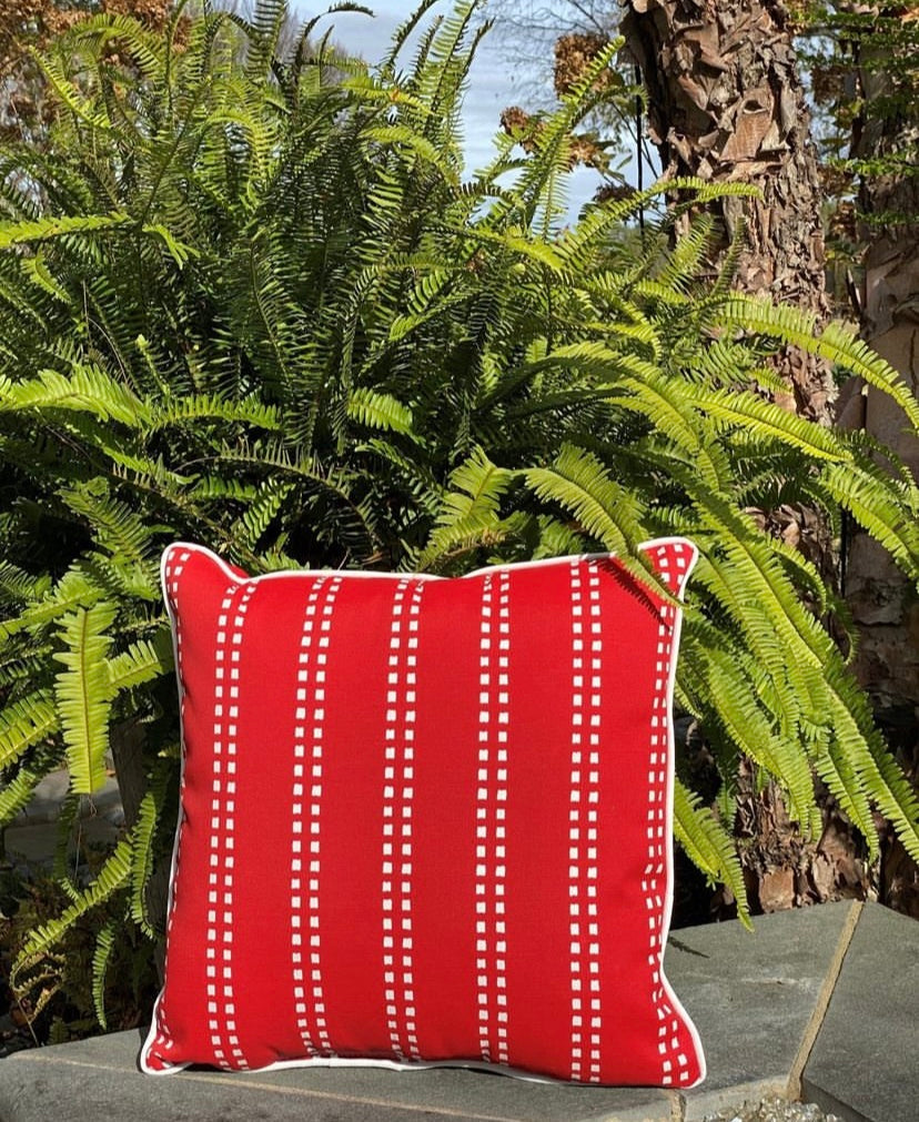 Bright Red Contemporary Stripe Outdoor Pillow Cover