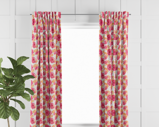 Hot Pink and Orange Floral Curtain Panels