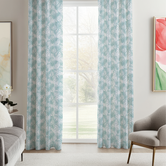 Aqua Blue Tropical Island Curtain Panel