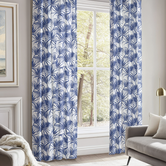 Cobalt Blue Tropical Island Curtain Panel