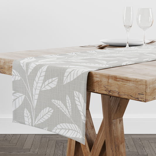 French Grey Leaf Table Runner