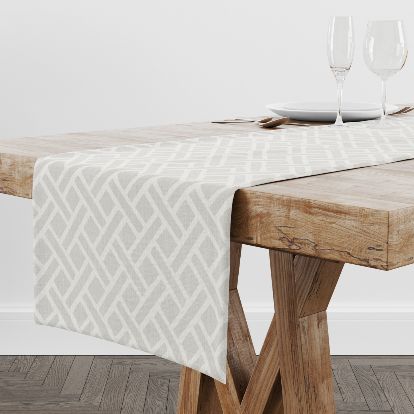 French Grey Trellis Table Runner