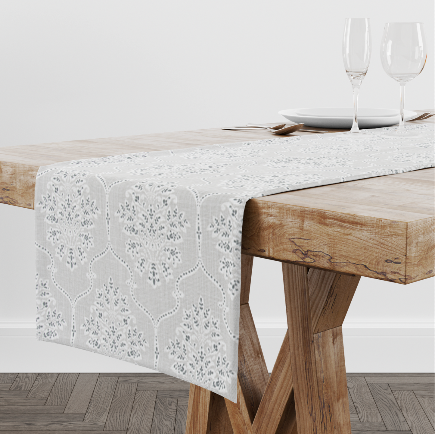 French Grey Floral Gate Table Runner