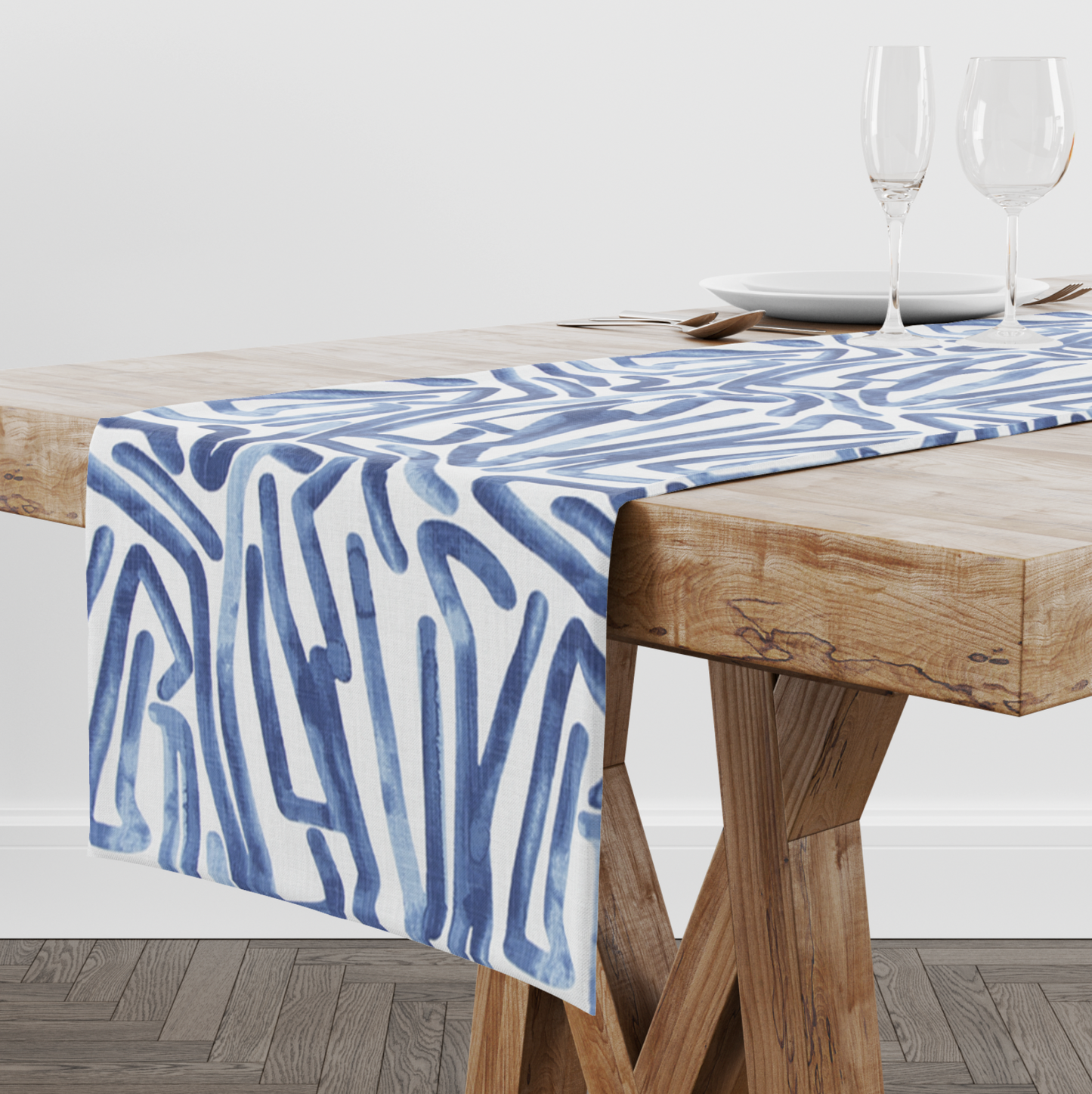 Cobalt Blue Contemporary Scribble Table Runner