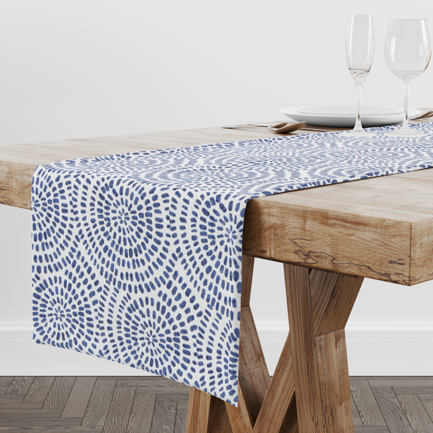 Cobalt Blue Watercolor Dot Table Runner