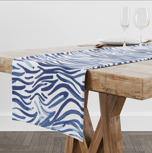 Cobalt Blue Contemporary Watercolor Table Runner