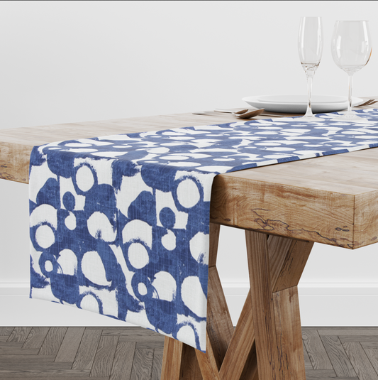 Cobalt Blue Abstract Bubble Water Table Runner