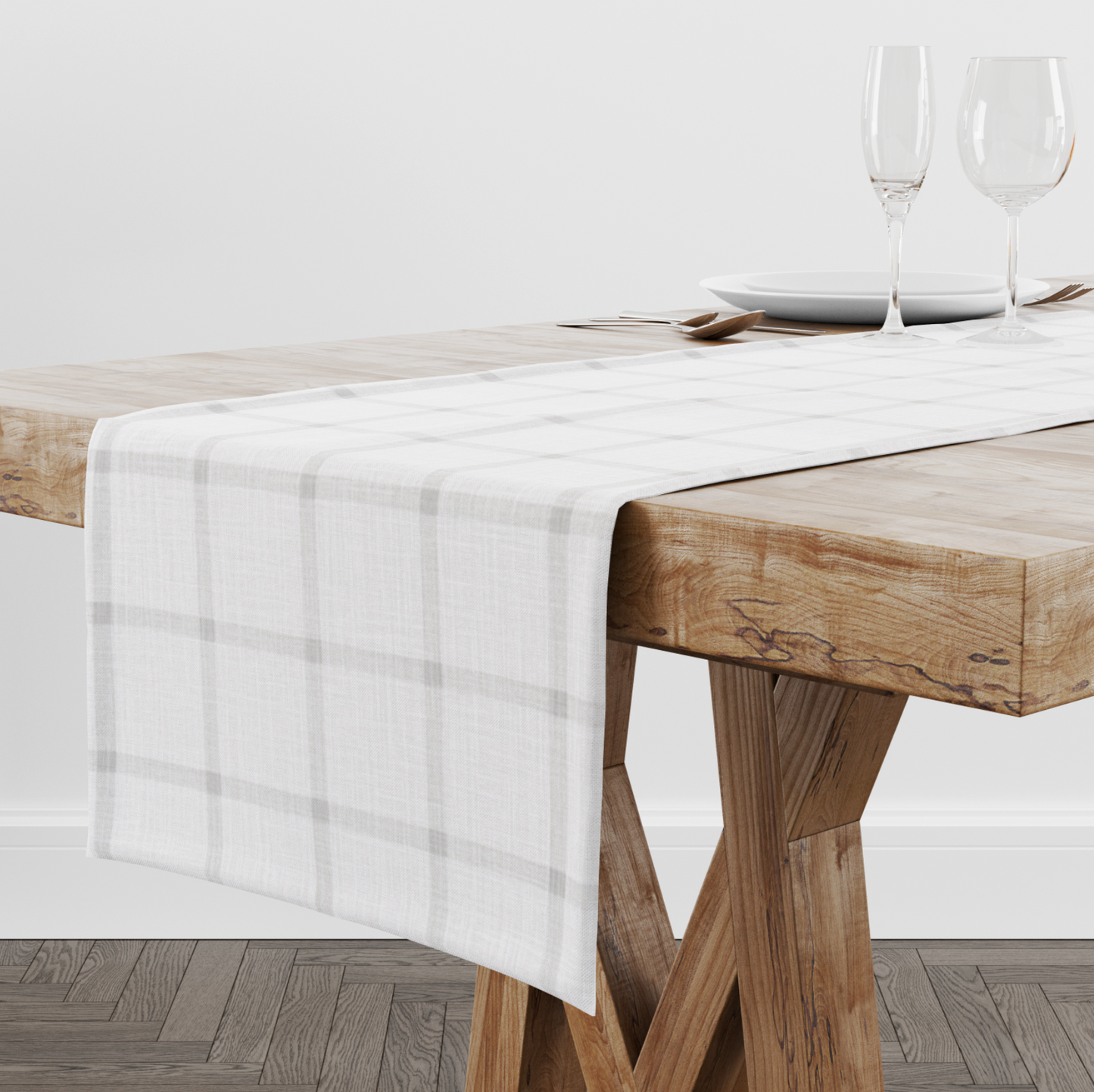 French Grey and White Plaid Table Runner