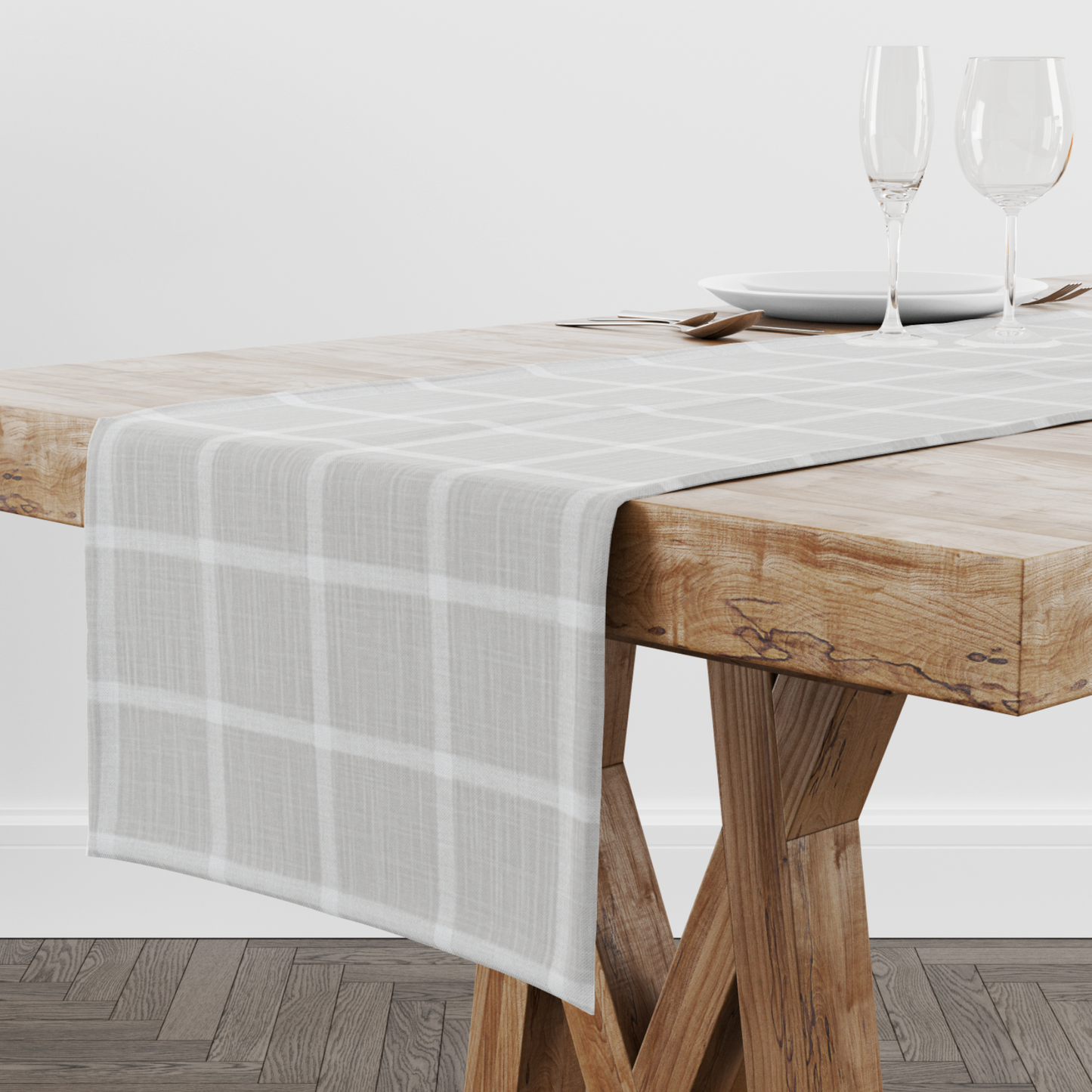 White on French Grey Plaid Table Runner