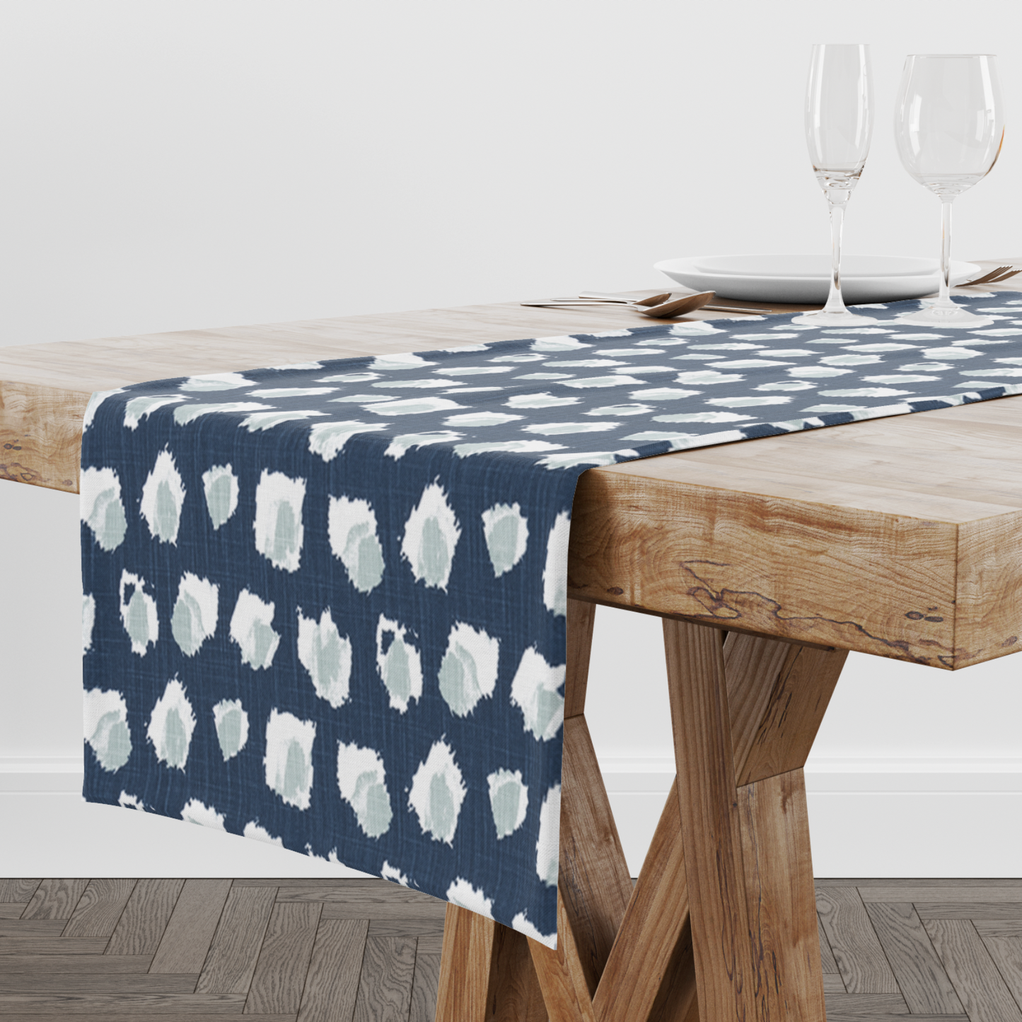 Italian Denim and White Abstract Dots Table Runner