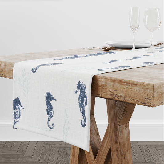 Italian Denim Seahorse Table Runner