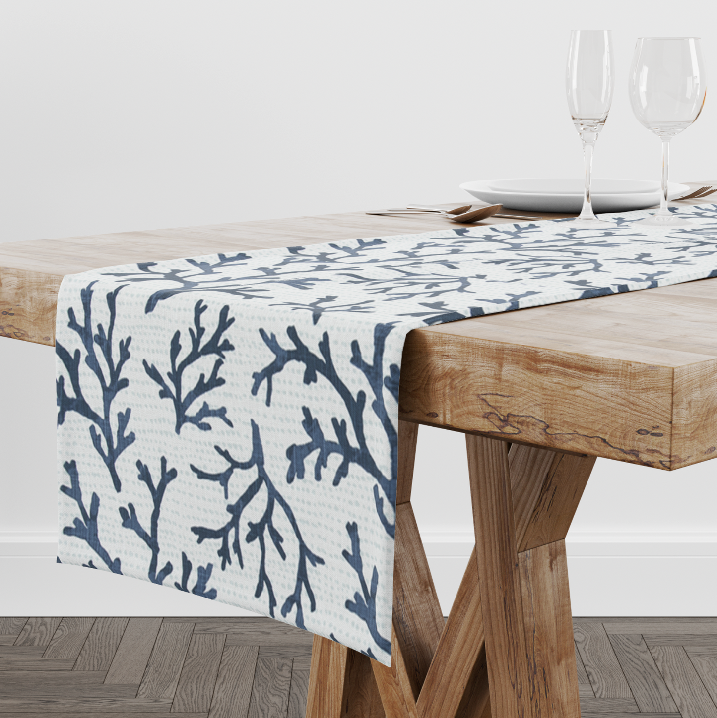 Italian Denim Coral Table Runner