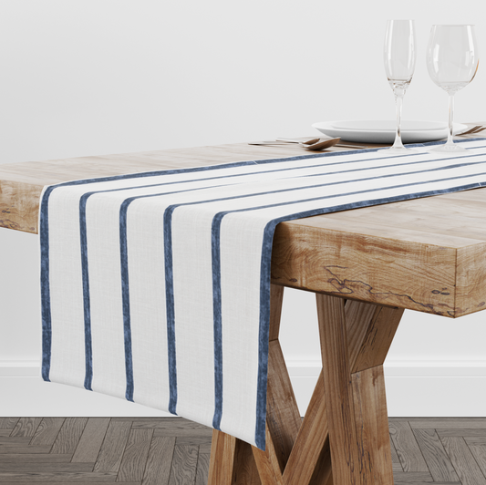 Italian Denim Stripe on White Table Runner