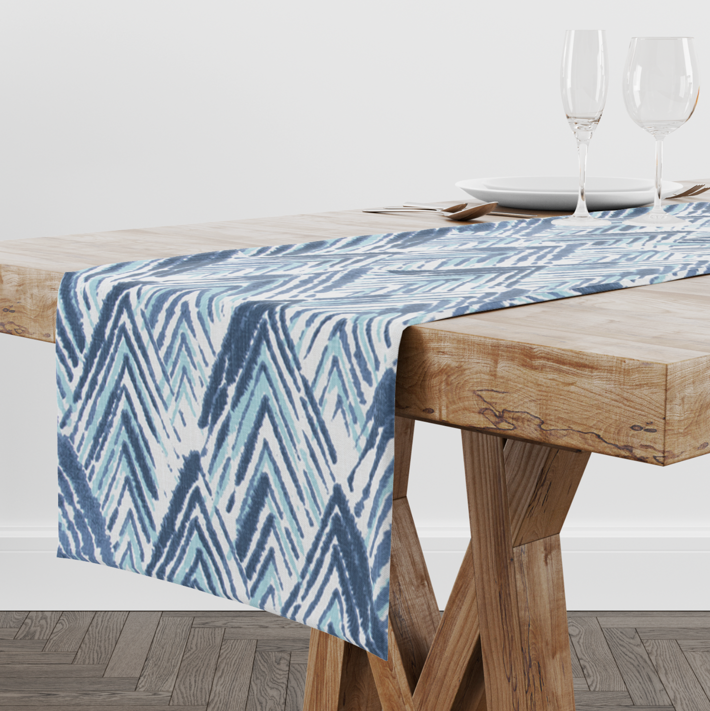 Italian Denim Abstract Triangle Table Runner