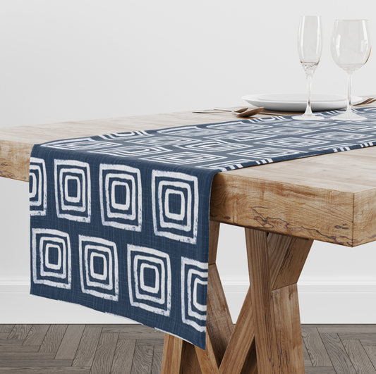 Italian Denim Geometric Square Table Runner