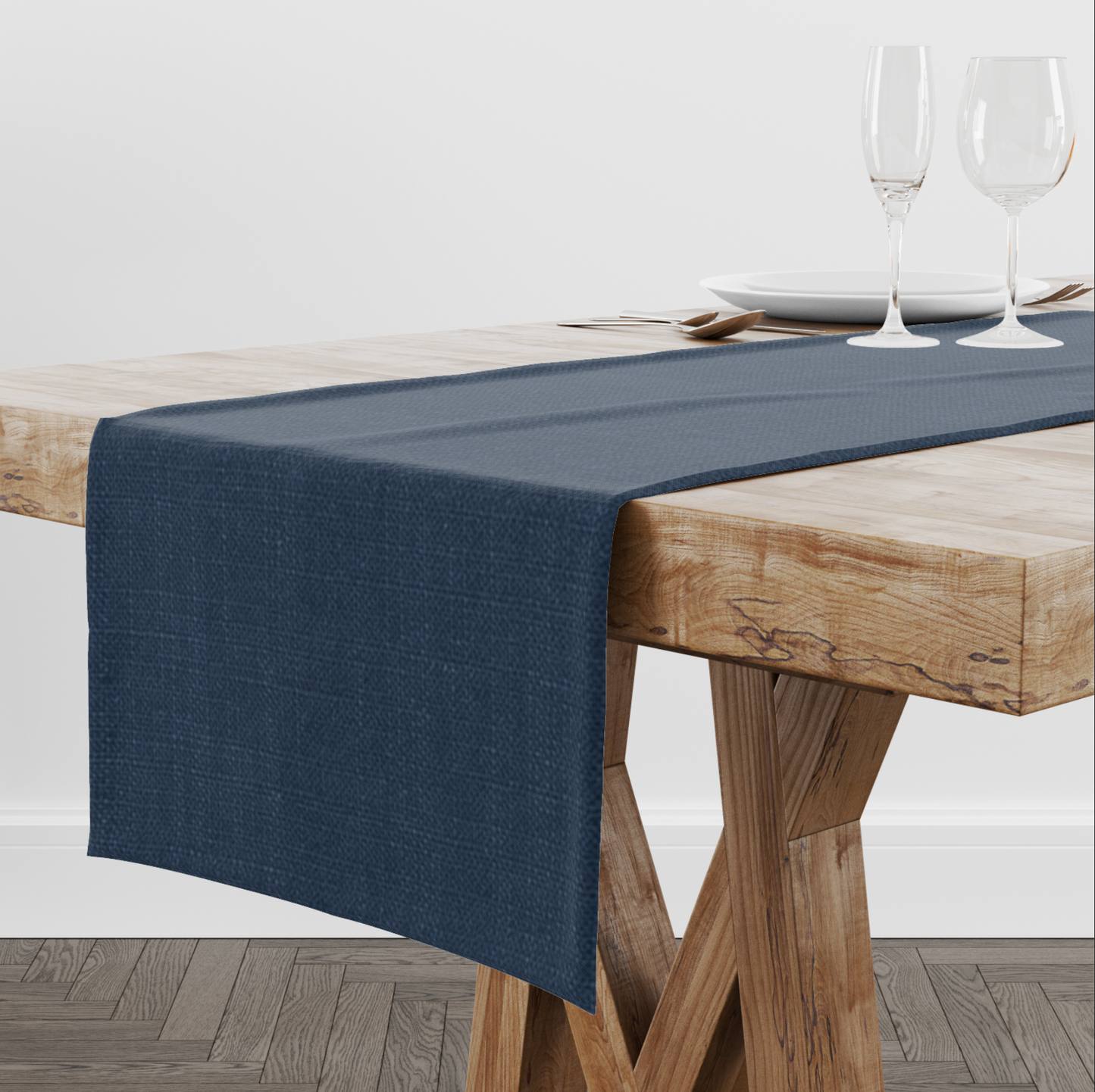 Solid Blue Italian Denim Table Runner