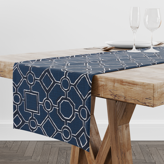 Italian Denim Geometric Table Runner