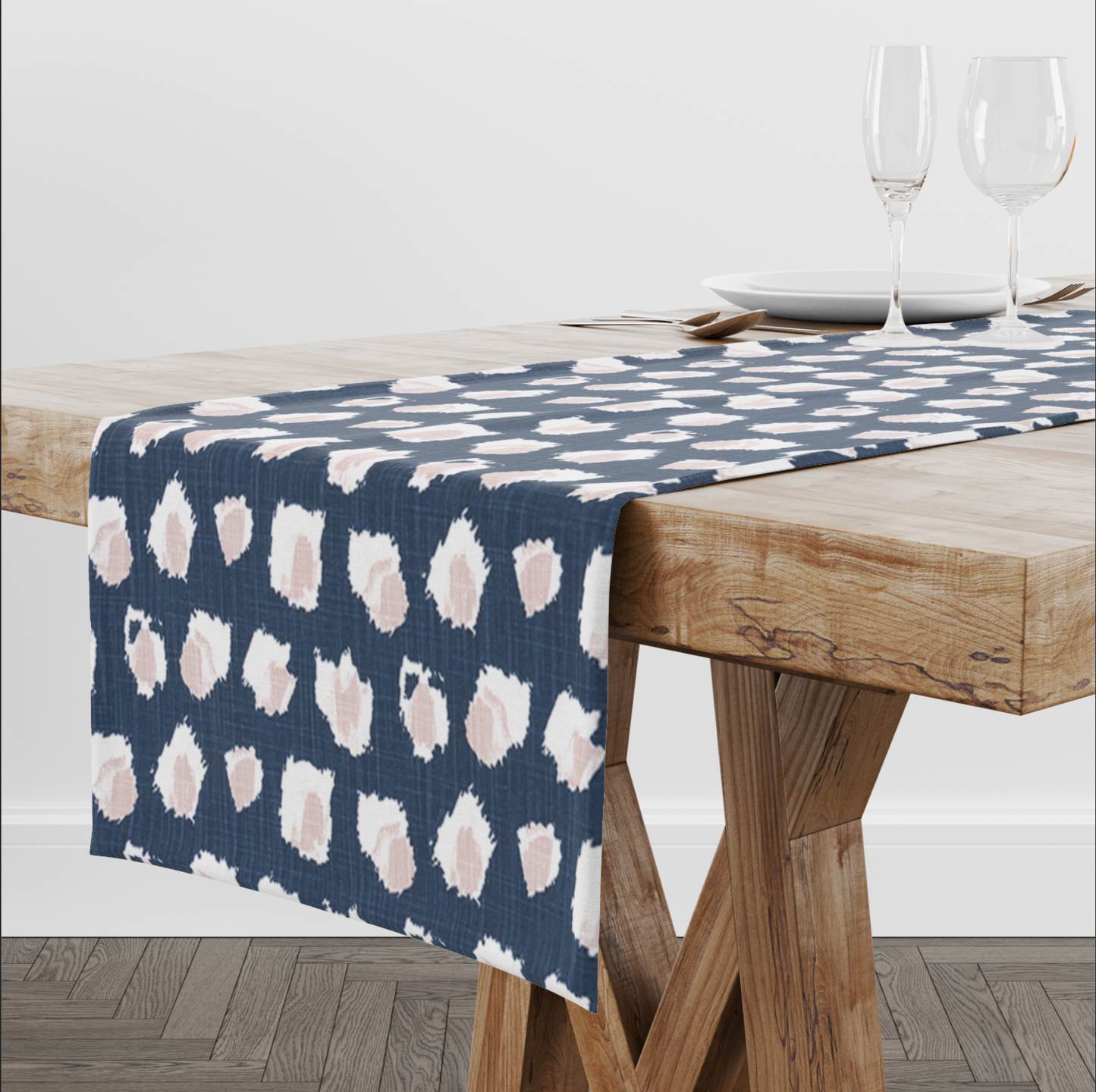 Italian Denim and Pink Abstract Dots Table Runner