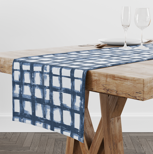 Italian Denim Abstract Plaid Table Runner