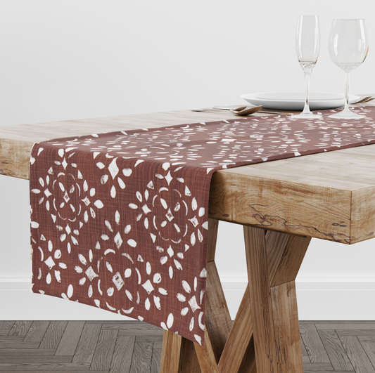 Burnt Red Florentine Patterned Table Runner