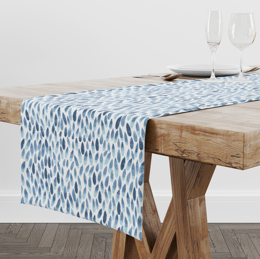 Italian Denim and Abstract Raindrop Table Runner