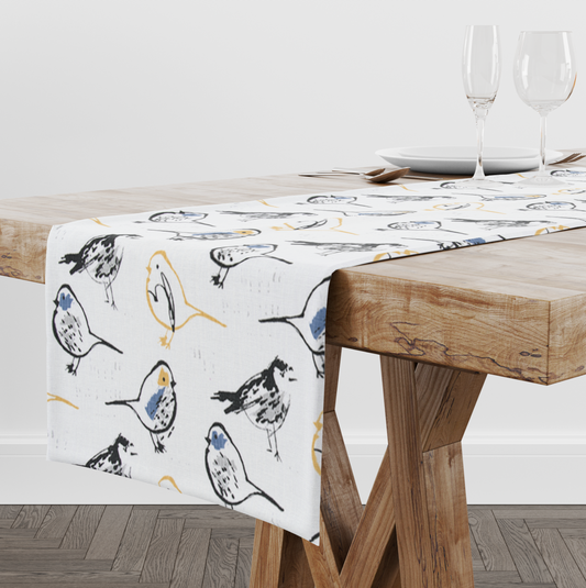 Yellow and Blue Contemporary Birds Table Runner