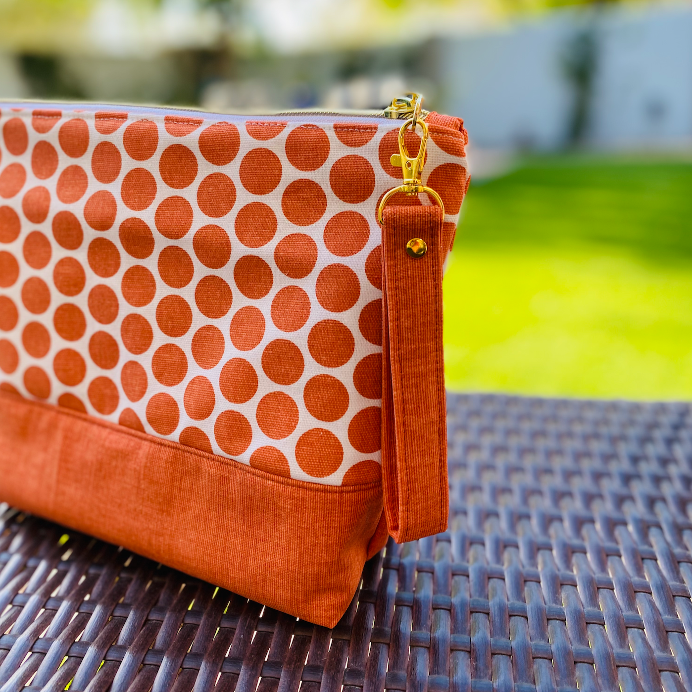 Modern Orange Dot Zipper Pouch "Tawny"