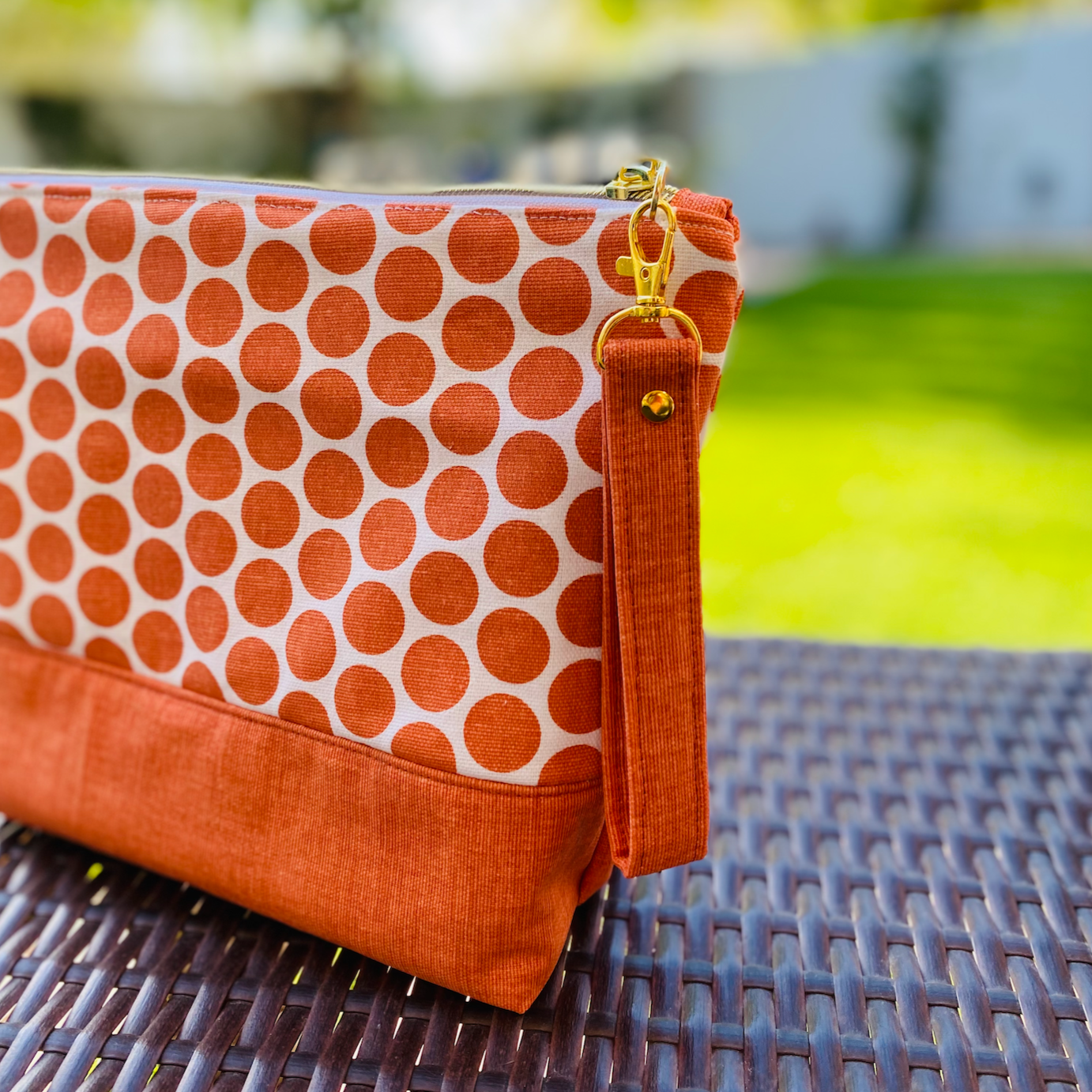 Modern Orange Dot Zipper Pouch "Tawny"