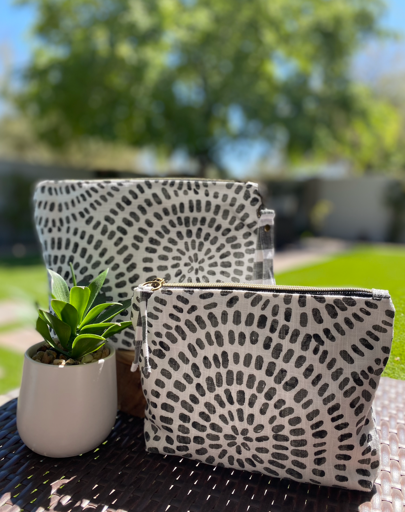 Black and White Watercolor Dot Makeup Pouch for Travel and Organizing "Zara"