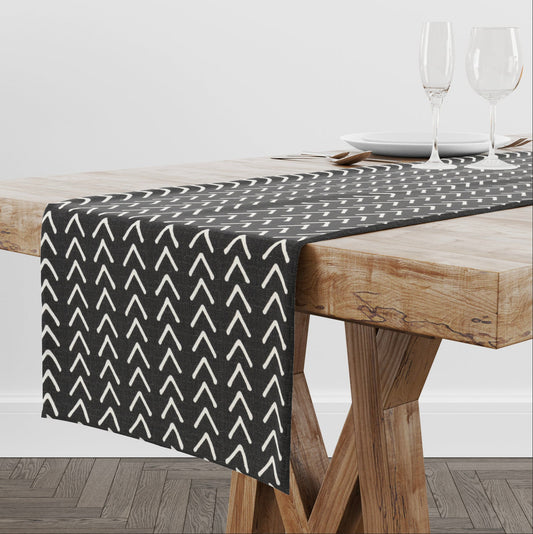 Matte Black and White Boho Arrow Table Runner