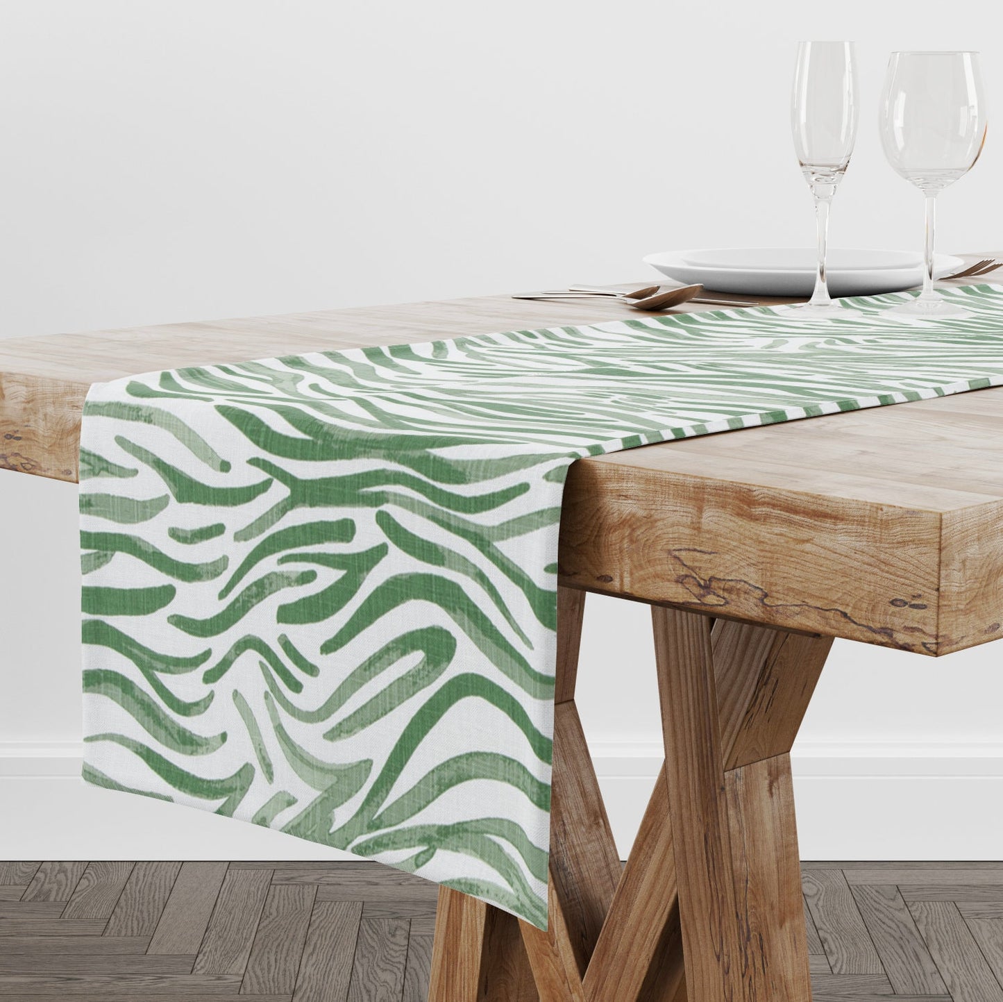 Green Contemporary Watercolor Table Runner