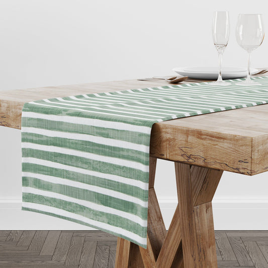 Green Watercolor Stripe Table Runner