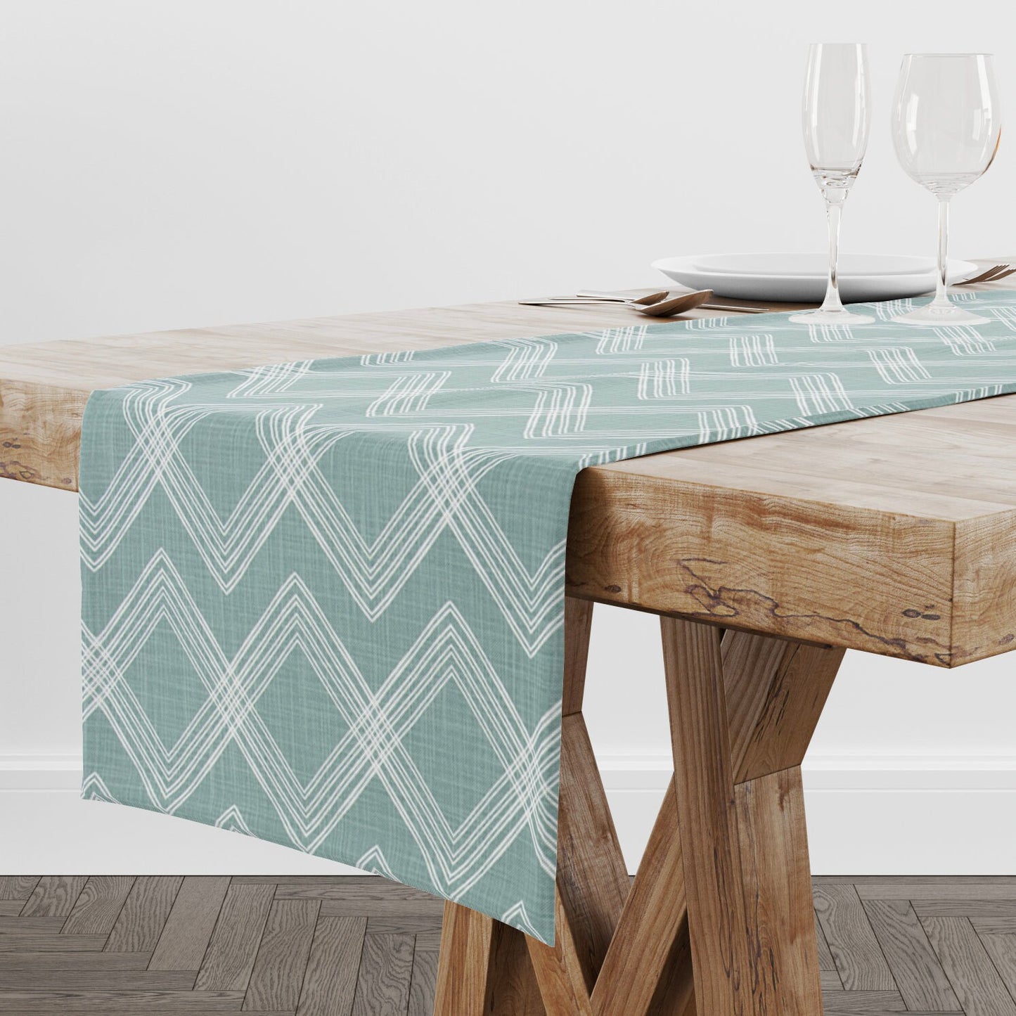 Green and White Contemporary Zig Zag Table Runner