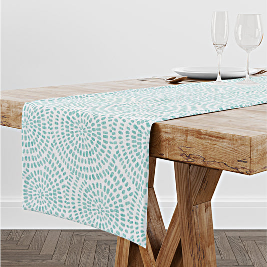 Aqua Watercolor Dot Table Runner