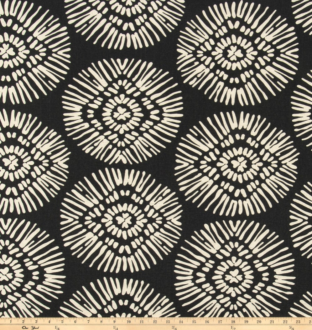 Black Linen Blend Medallion Table Runner