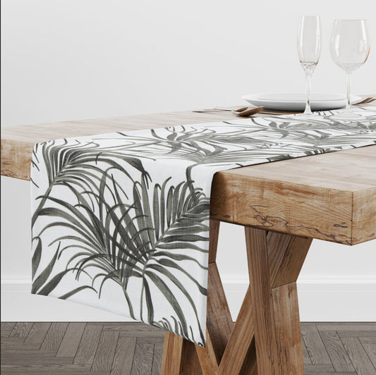 Black and White Tropical Watercolor Table Runner