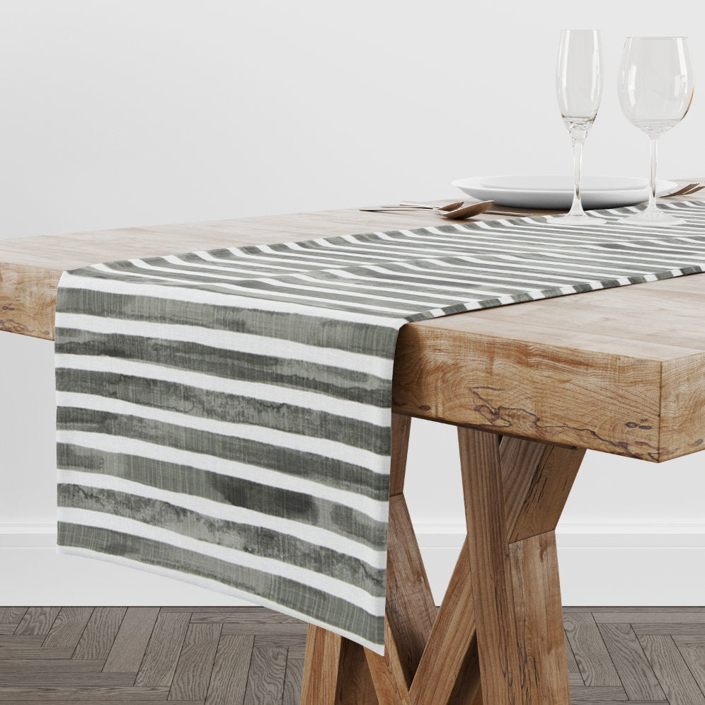 Black Watercolor Horizontal Stripe Table Runner