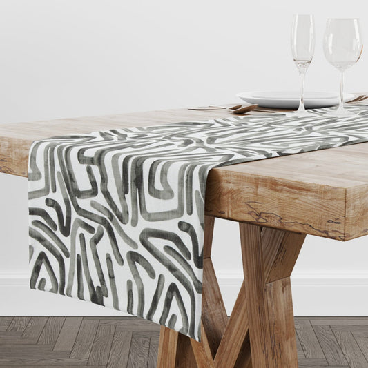 Black and White Abstract Watercolor Table Runner