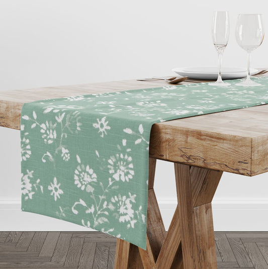 Green Floral Slub Table Runner