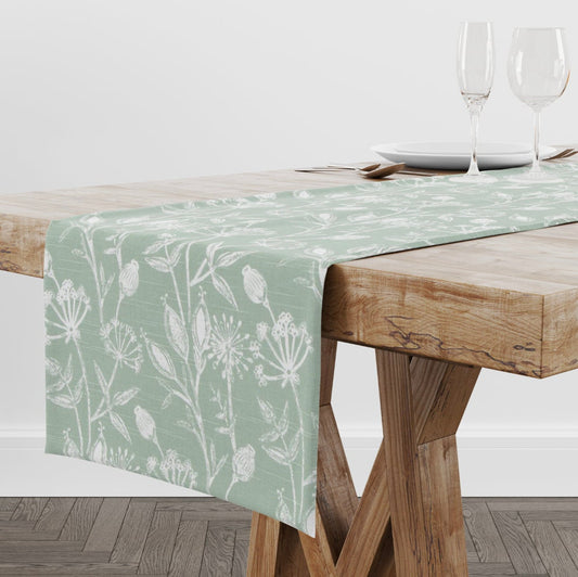 Green Abstract Floral Slub Table Runner