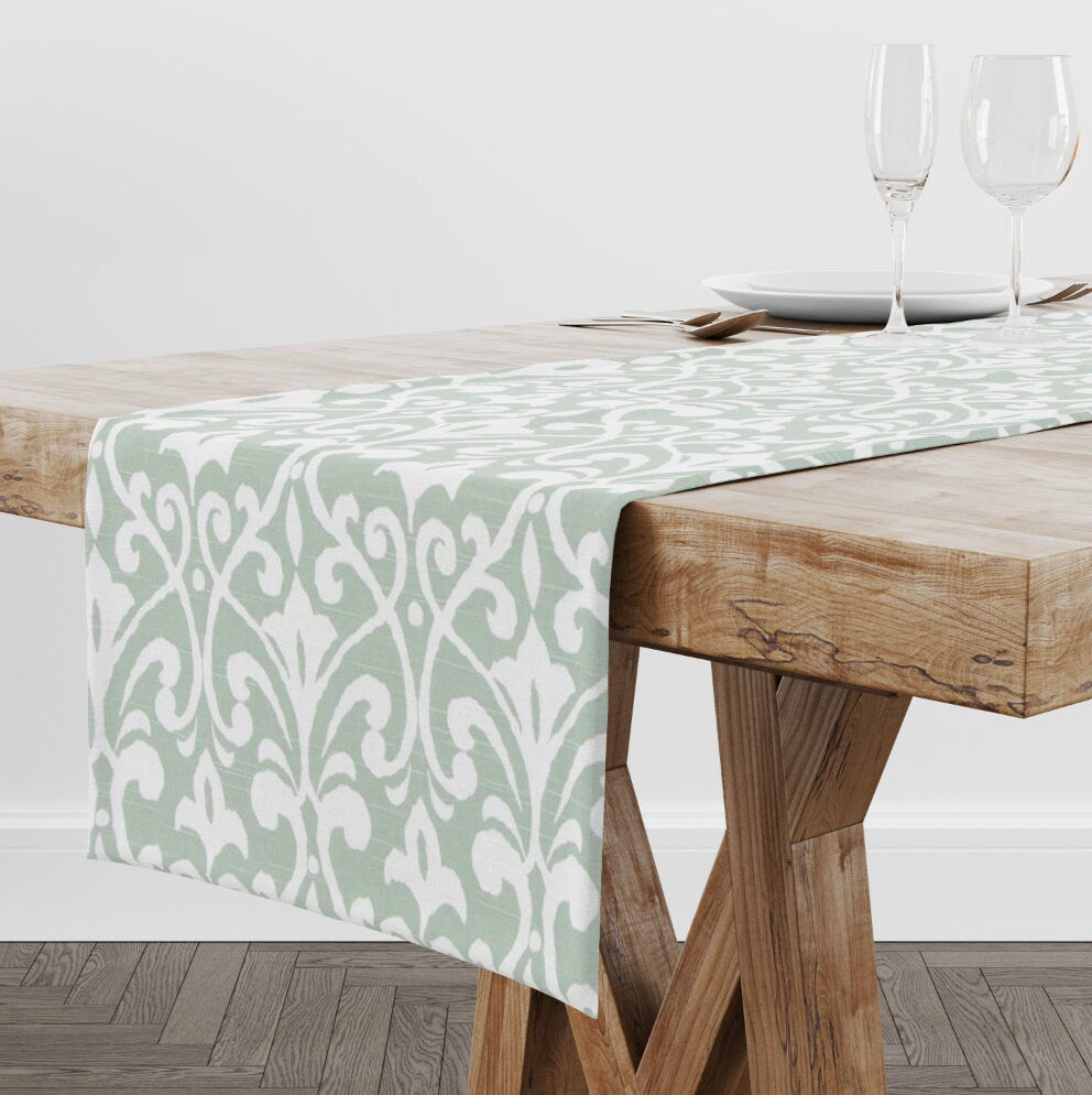 Green and White Gate Patterned Table Runner