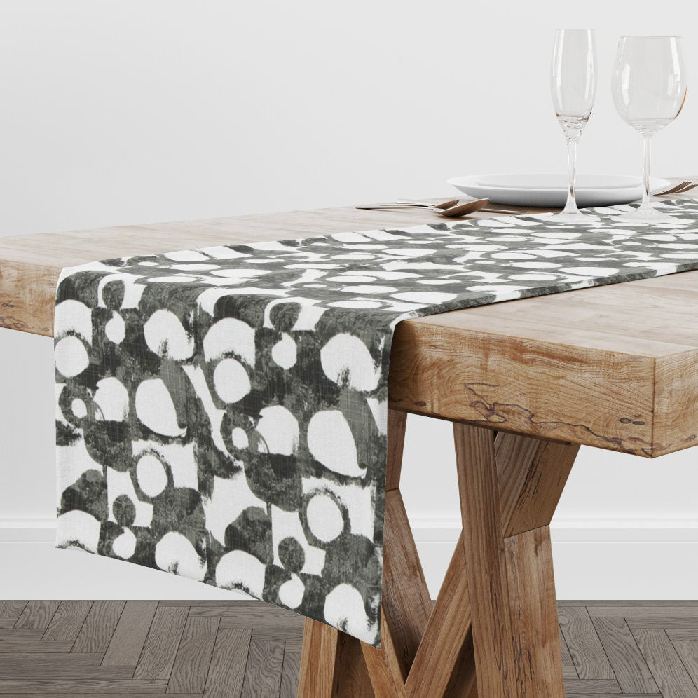 Black and White Abstract Bubble Table Runner