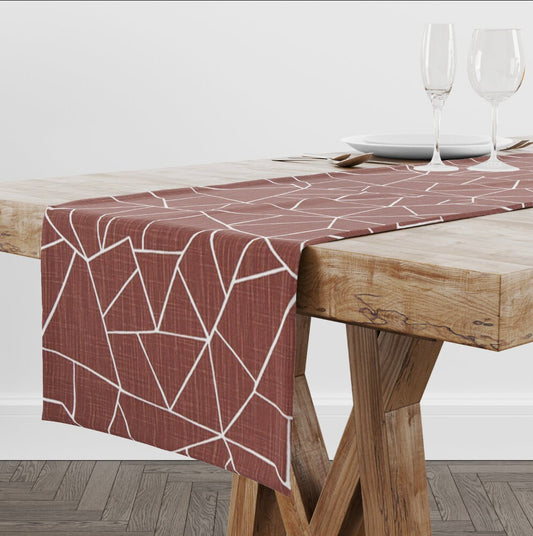 Burnt Red Broken Glass Patterned Table Runner