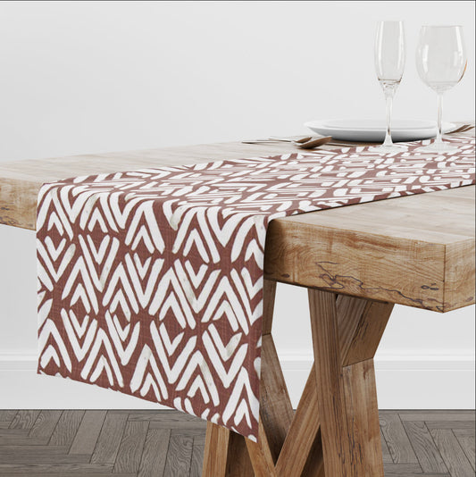 Burnt Red and White Diamond Patterned Table Runner