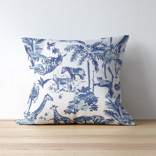 Cobalt Blue Jungle Theme Pillow Cover