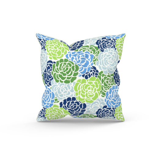 Blue Green Abstract Floral Outdoor Pillow Cover