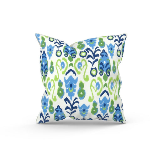 Blue Green Ikat Outdoor Pillow Cover