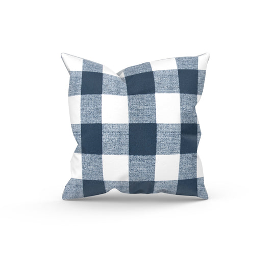 Blue and White Buffalo Plaid Outdoor Pillow Cover