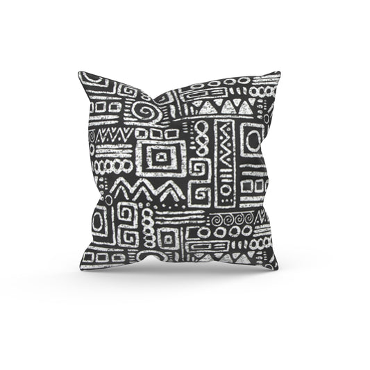 Black and White Hieroglyphic Outdoor Pillow Cover